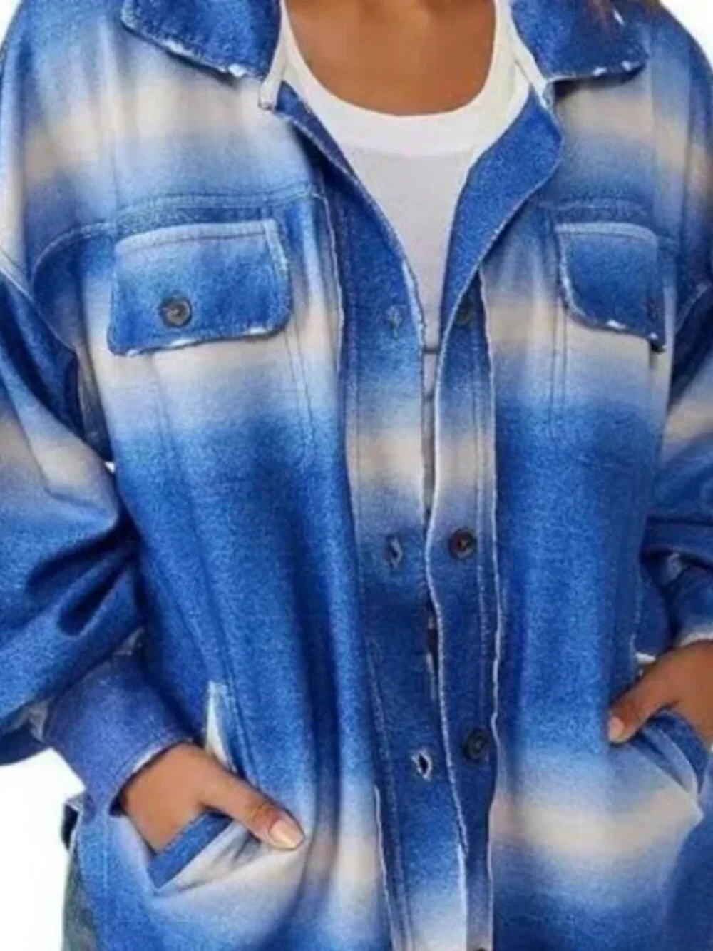 Free People Fleece Printed Deep Sea Blue Combo Boxy Fit Ruby‎ Jacket Size Large